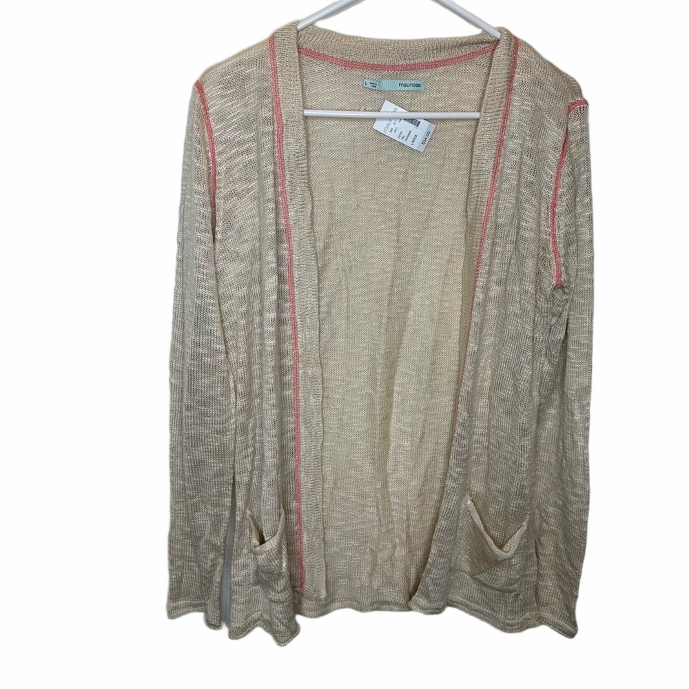 NWT Maurices Beige Open Front Sweater Cardigan Size Large